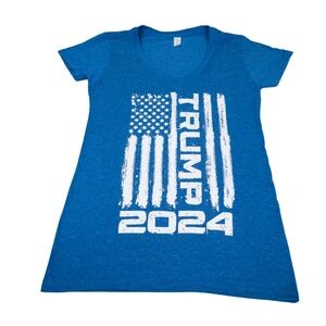 Forever Trump 2024 Flag Tee Women’s Large Blue Patriotic Graphic T-Shirt Tultex